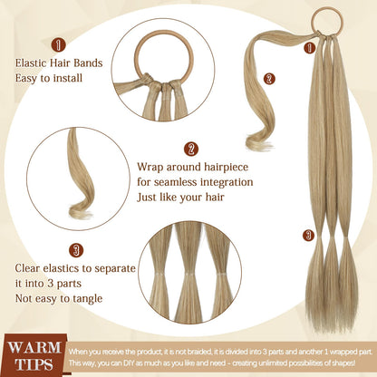 Sofeiyan Long Braid Ponytail Extension with Hair Tie Straight Sleek Wrap Around Hair Extensions Braid Pony Tail Fluffy Natural Soft Synthetic Hairpieces for Women Daily Wear, 26 inch-Ash Blonde