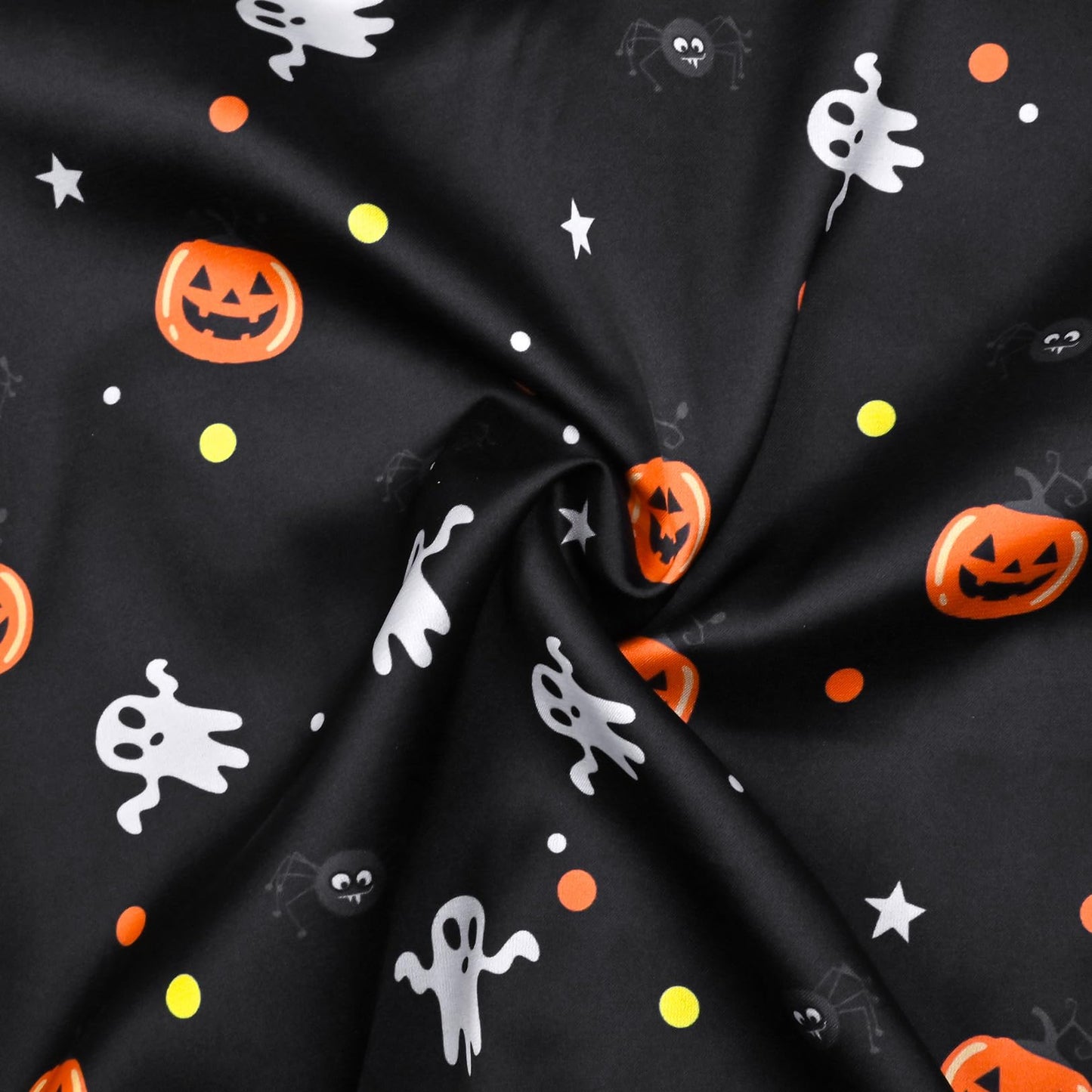 QPANCY Satin Kid Pajamas Big Girls Silk Pjs Set Boys Sleepwear Button-up Lounge Sets Halloween Short Sleeve Nightwear Pumpkin Black Size 10 11