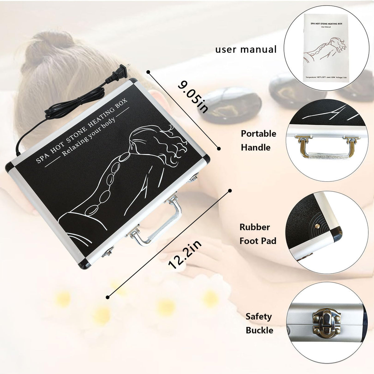 MINGJISHIYE Hot Stone Massage Set, 20 Pieces of Basalt Massage Stones, Suitable for Relaxation in Home spa Heat Therapy