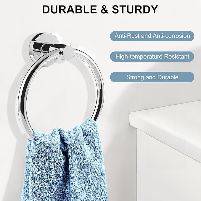 SetSail Towel Holder for Bathroom Wall Screw-in 3 Packs Towel Ring Stainless