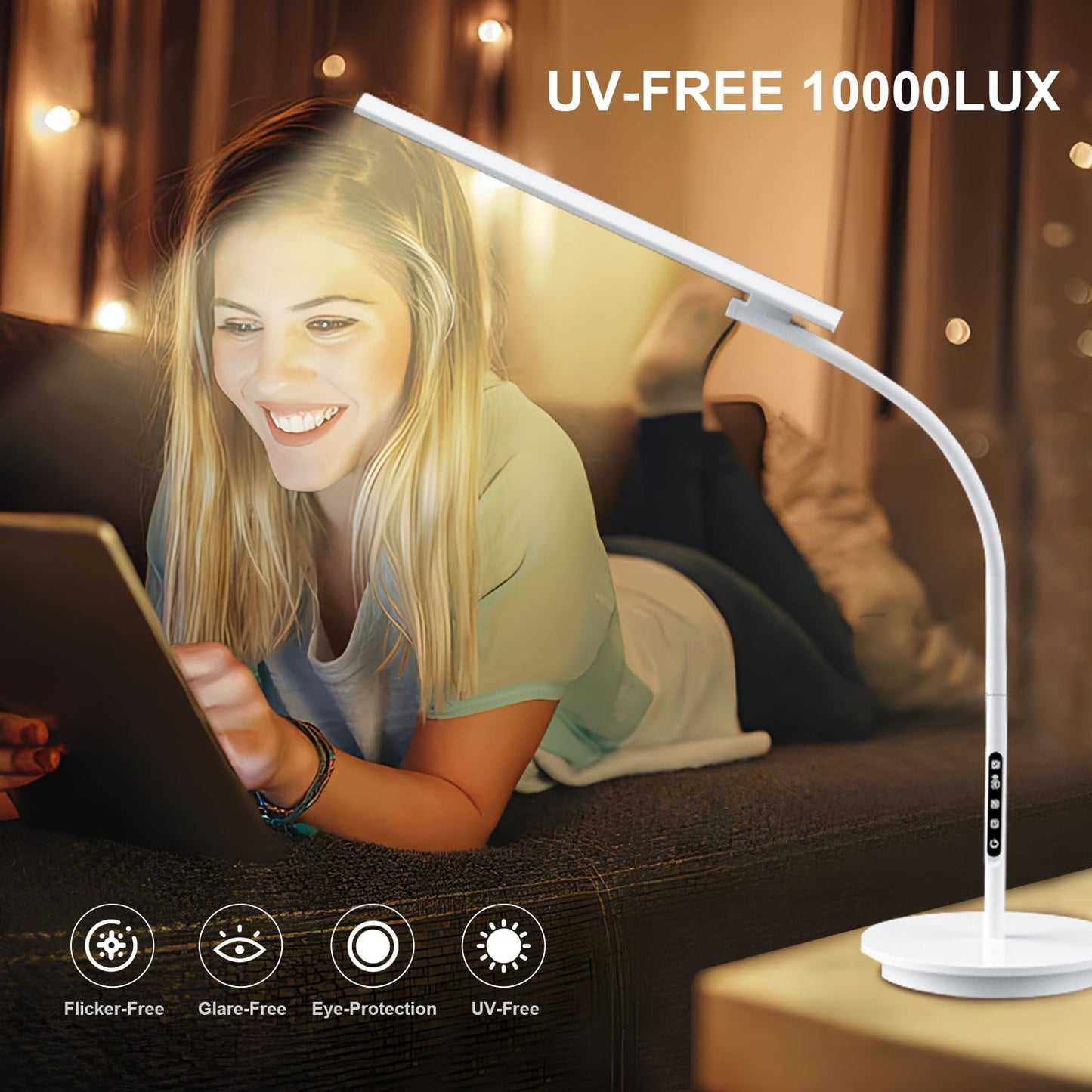 Sozapooty Light Therapy Lamp,10000 Lux Happy Therapy Light, Floor Sun Therapy Lamp with Remote & Touch Control & Adjustable Gooseneck for Reading/Office/Home