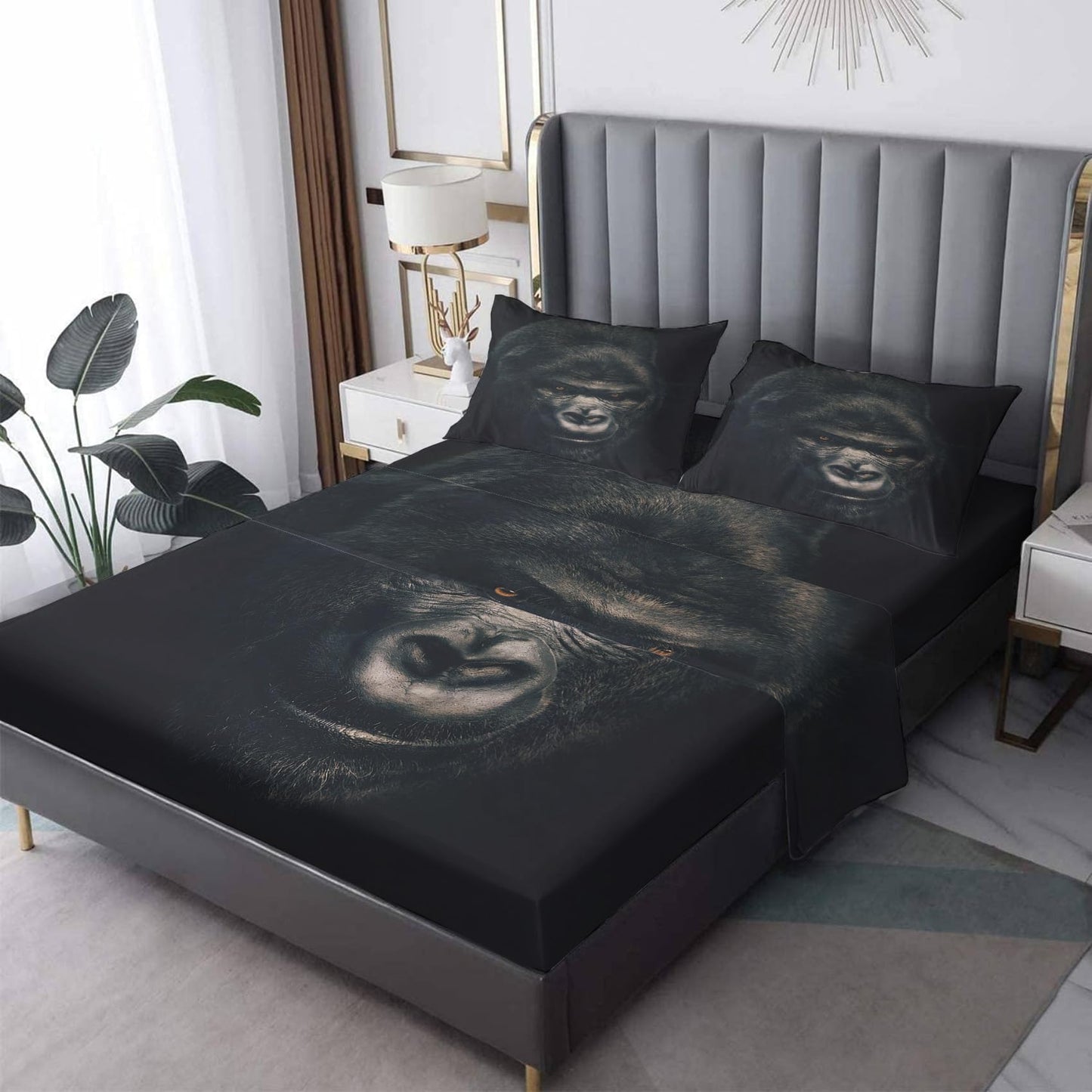 THYUNQ Gorilla Sheets Full Size Bed, 3D Animal Pattern Bedding Sheets & Pillowcases - 16 Inch Deep Pocket, Super Soft Microfiber Printed Sheet Set 4 Piece