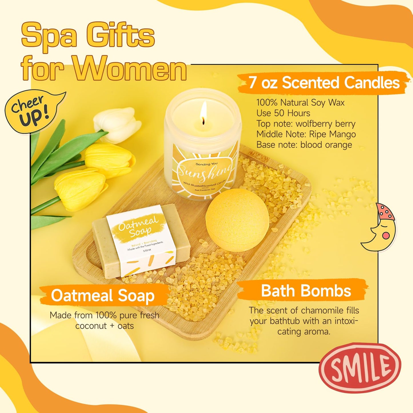 Gift Baskets for Women, 10pcs Unique Birthday Gifts for Women, Best Friend Birthday Christmas Gift, Get Well Soon Gift Basket Sending Sunshine Cheer Up Box for Sister Friendship - BRIGHTEN UP HER DAY!