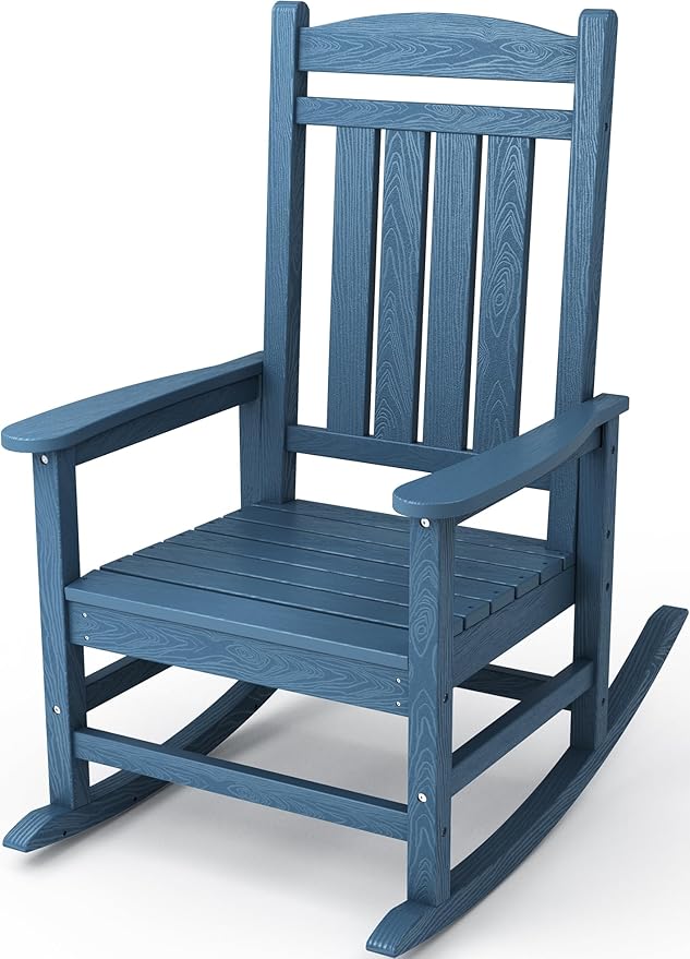 KINGYES HDPE Rocking Chairs Outdoor, Patio Rocking Chairs with 330lbs Support, Smooth Porch Rocker for Deck Lawn Yard, Navy