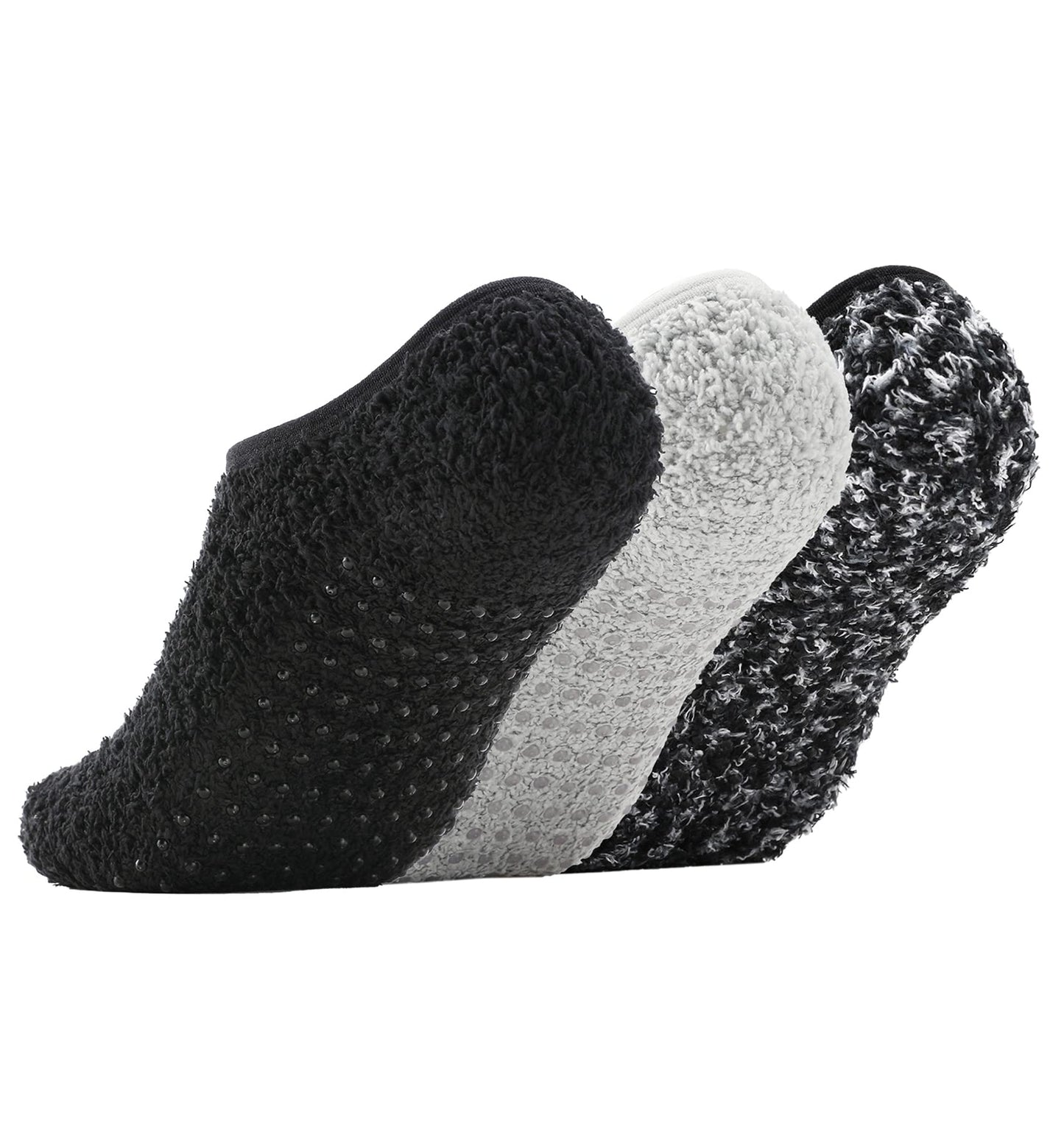 Bevigorio Slipper Socks for Women with Grippers Non Slip Fuzzy Socks with Grips Womens Grippy Grip Hospital Home Gifts 3pairs blackgreymix