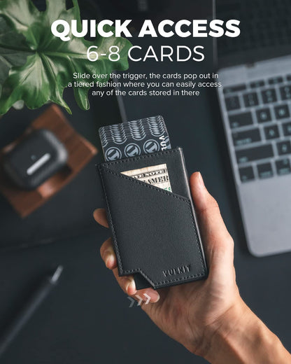 VULKIT Pop up Card Wallet RFID Blocking Slim Aluminum Metal Bank Card Holder Case with Business Money Pocket for Credit Cards Notes and Coins