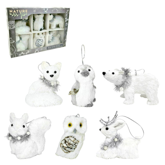 Nature Vibe Sisal Polar Animal Ornaments for Christmas Tree, Set of 6 Arctic Animals Figurines in Gift Box as White Christmas Ornaments for Winter Wonderland Decorations or Holiday Decorations