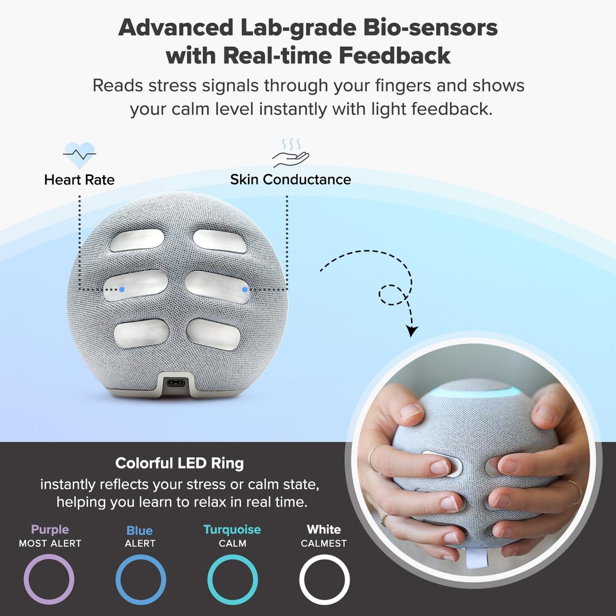 Reflect Orb: Smart Tracker for Stress Relief & Mental Health. Biofeedback Device to Enhance Focus, Reduce Anxiety, Support ADHD, Master Meditation & Mindfullness, Emotional Regulation Self-Care Gift