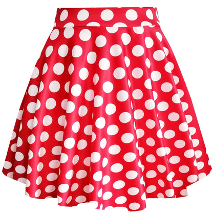 PUKAVT Women's Basic Casual Skirts A-Line Mini Flared Stretchy Skater Party Skirt Red White Dot Medium