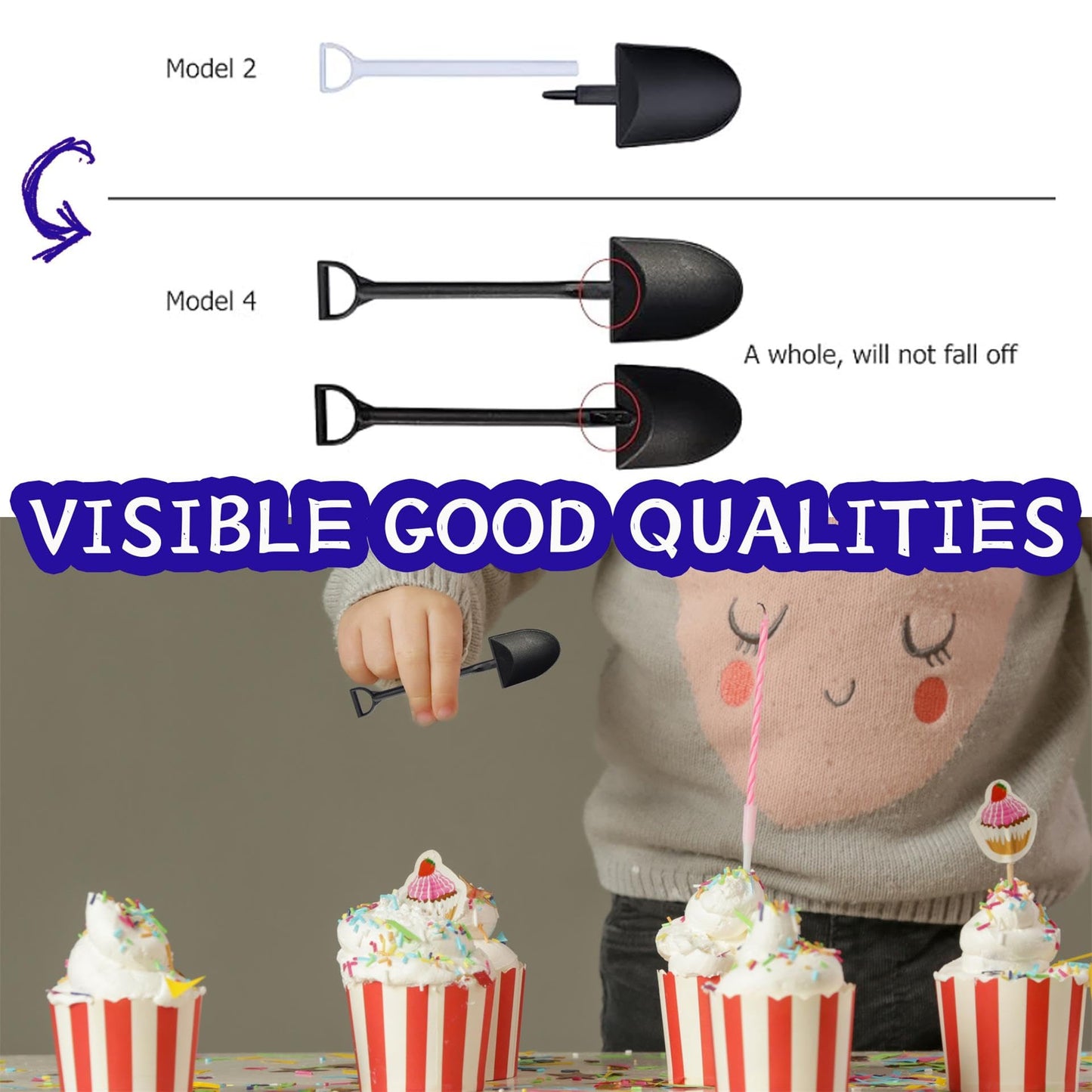 OaaXbbECco Novelty Mini Shovel Shape Spoons Cute Disposable Plastic Dessert Spoons (50)