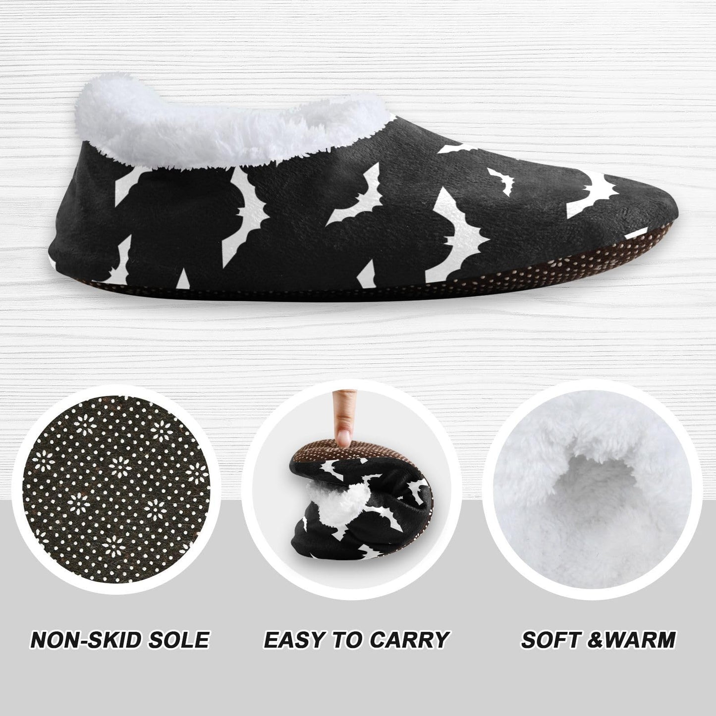 Umidedor Halloween Bats House Slippers Fuzzy Memory Foam Soft Slipper Socks for Woman Men, L Multi