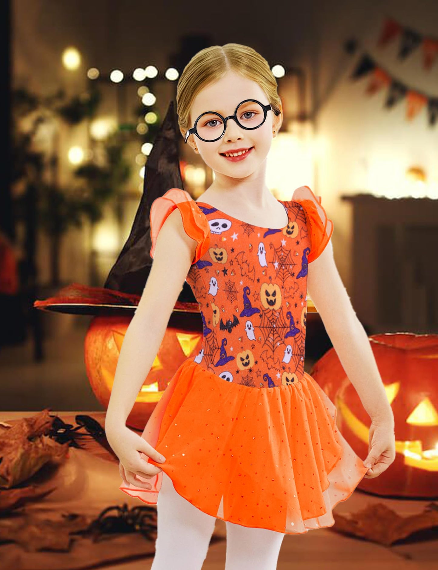 Arshiner Ballet Leotards for Girls Ballet Leotard with Skirt Toddler Flutter Sleeve Dance Dress Halloween 6-7 Years