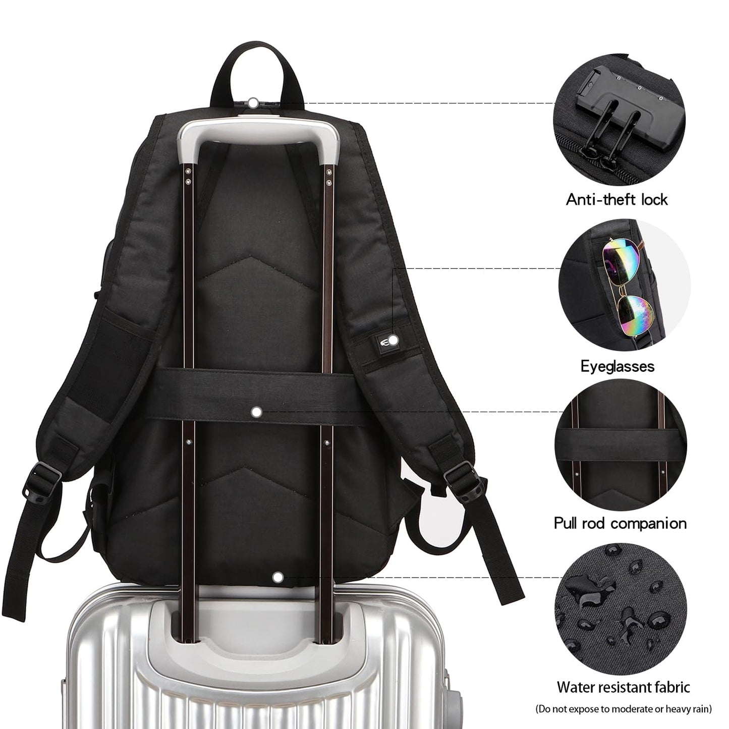 Anti-Theft Laptop Backpack,Business Travel Backpack Bag with USB Charging Port Lock,Water Resistant College School Computer Rucksack Work Backpack for Mens Womens Fits 15.6 Inch Laptop-Black