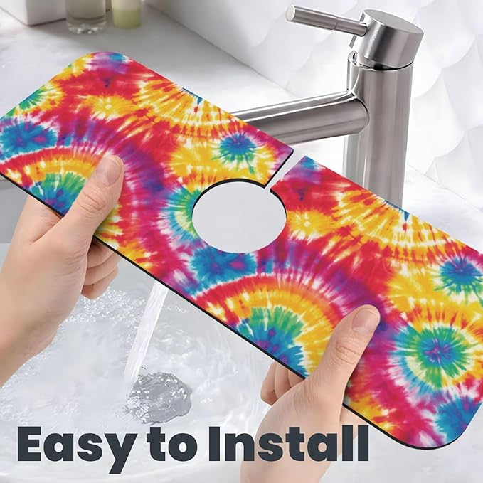 Abstract Colorful Tie Dye Kitchen Sink Splash Guard Faucet Mat Super Absorbent