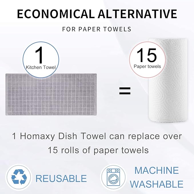 Homaxy 100% Cotton Terry Kitchen Towels, Checkered Designed, Soft and Super