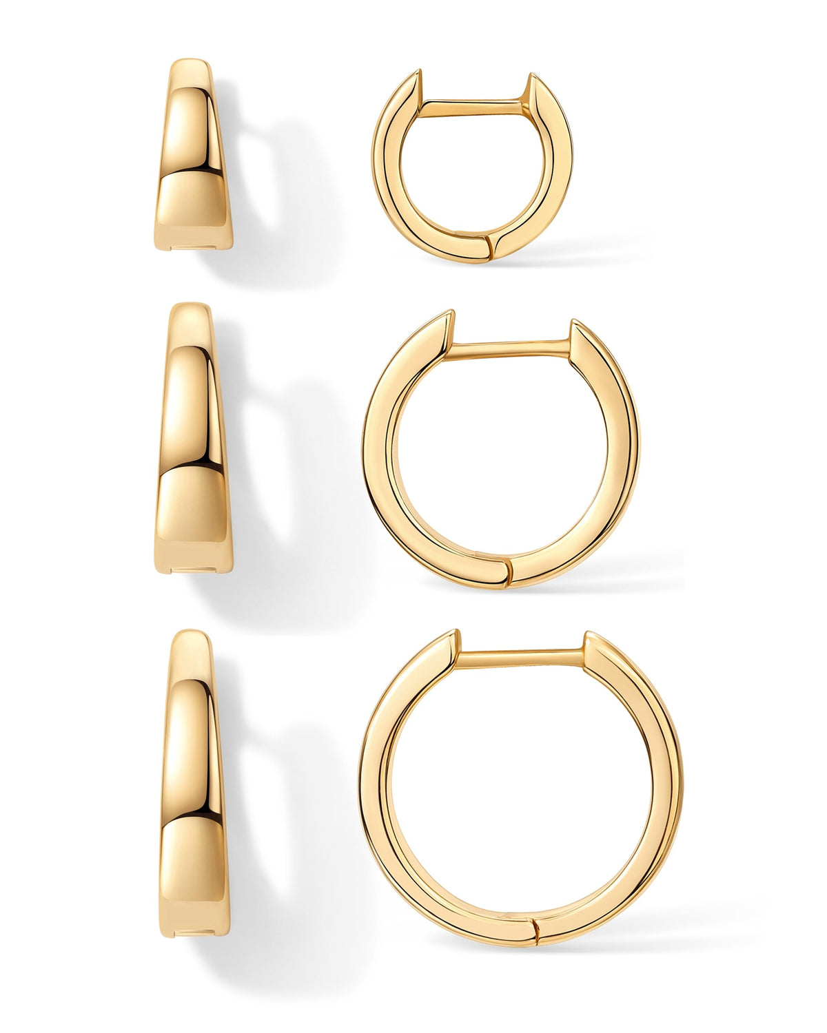 PAVOI 18K Yellow Gold Plated 925 Sterling Silver Posts Three Pairs Small Hoop Earrings for Women - Wide Huggie Earscape Piercing Pack - Gold Hoop Earrings Set
