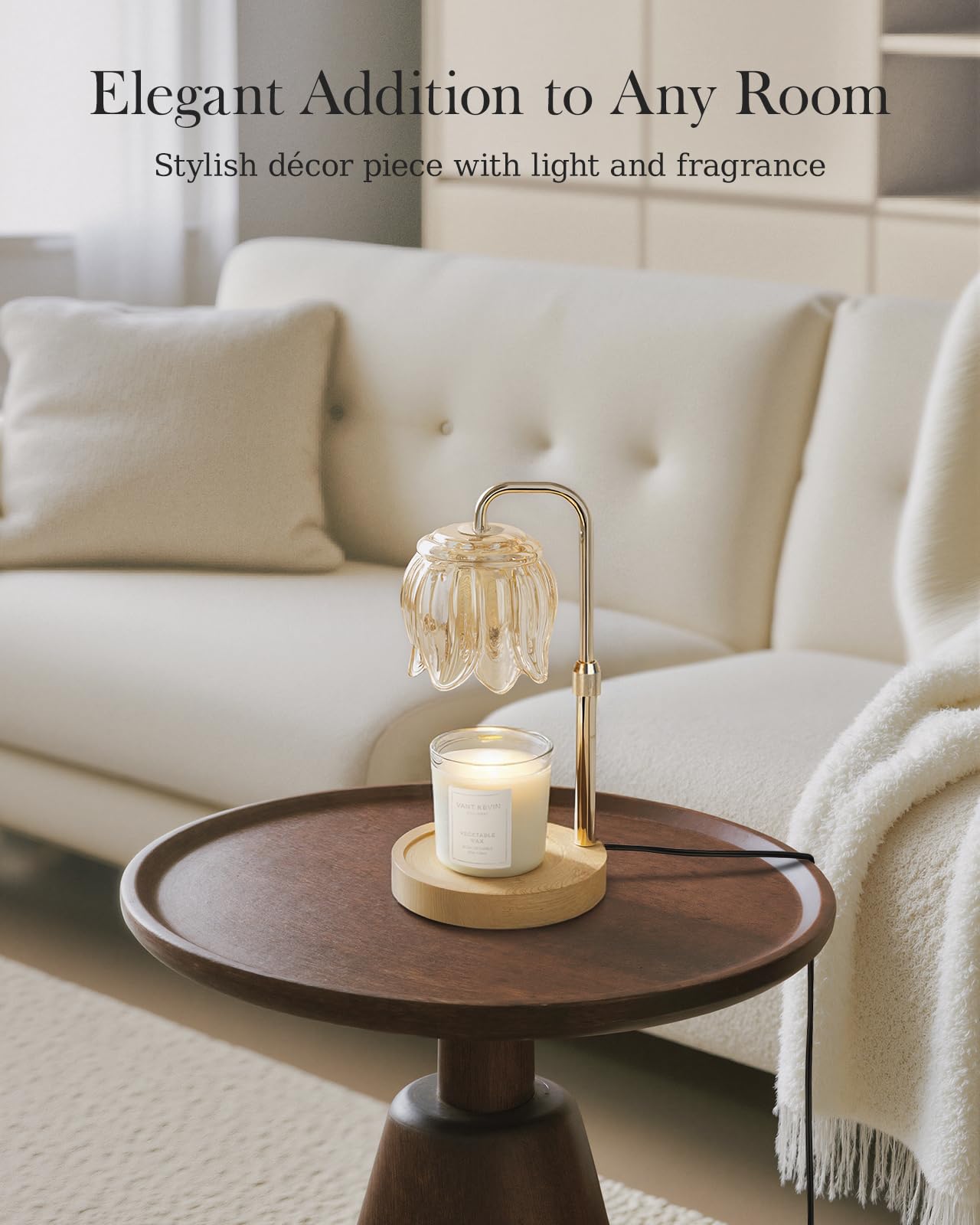 Nacial Candle Warmer Lamp with Timer Dimmer, Valentines Day Gifts for Her Women Wife Mom Girlfriend Birthday Gifts House Warming Home Decor, Candle Warming Lamp Adjustable Height, Warm Oak Wood Base