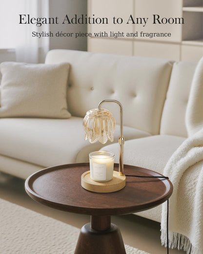 Nacial Candle Warmer Lamp with Timer Dimmer, Valentines Day Gifts for Her Women Wife Mom Girlfriend Birthday Gifts House Warming Home Decor, Candle Warming Lamp Adjustable Height, Warm Oak Wood Base