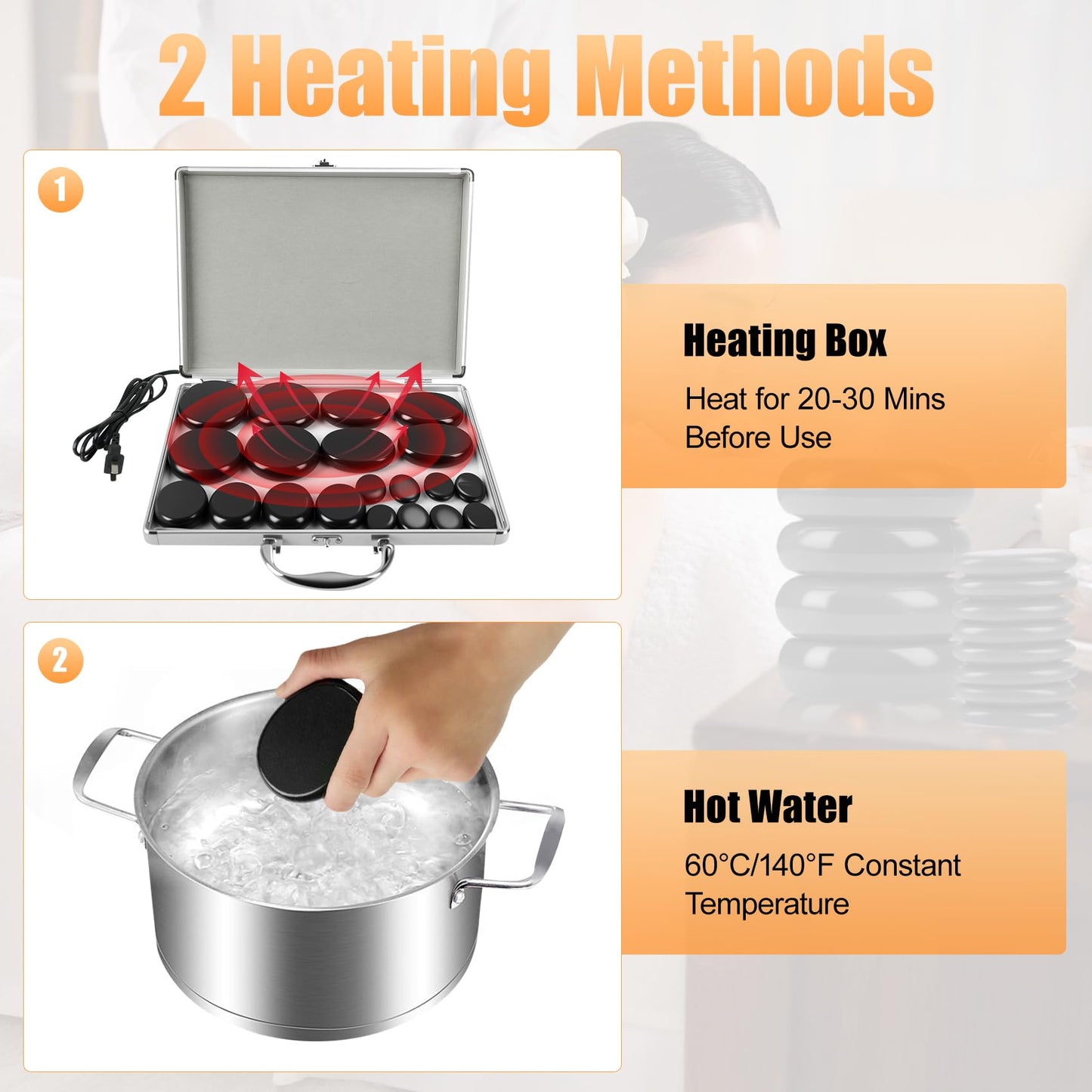 Hot Stones Massage Warmer Kit, 20Pcs Hot Stones Massage Set Portable Hot Stone with Heater, Basalt Hot Rocks Massage Stone, Professional Massage Tools for or Home SPA, Relaxing, Healing, Pain Relief