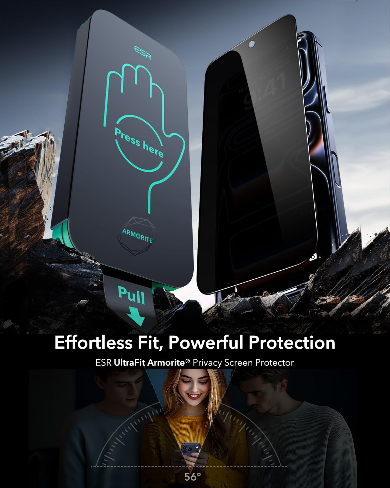 ESR 3 Pack 9H+ Glass for iPhone 16 Pro Max Screen Protector, [Military Grade Shatterproof & Longest Durable] Armorite Ultra-Tough Tempered Glass with UltraFit Tray