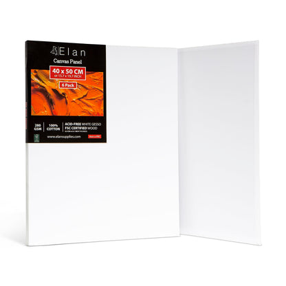Elan Cotton Canvas Panels for Painting 40x50 CM, 6-Pack Acid-Free Art Canvases for Painting, Triple Primed Blank Canvases for Art, 40x50 Canvas Boards