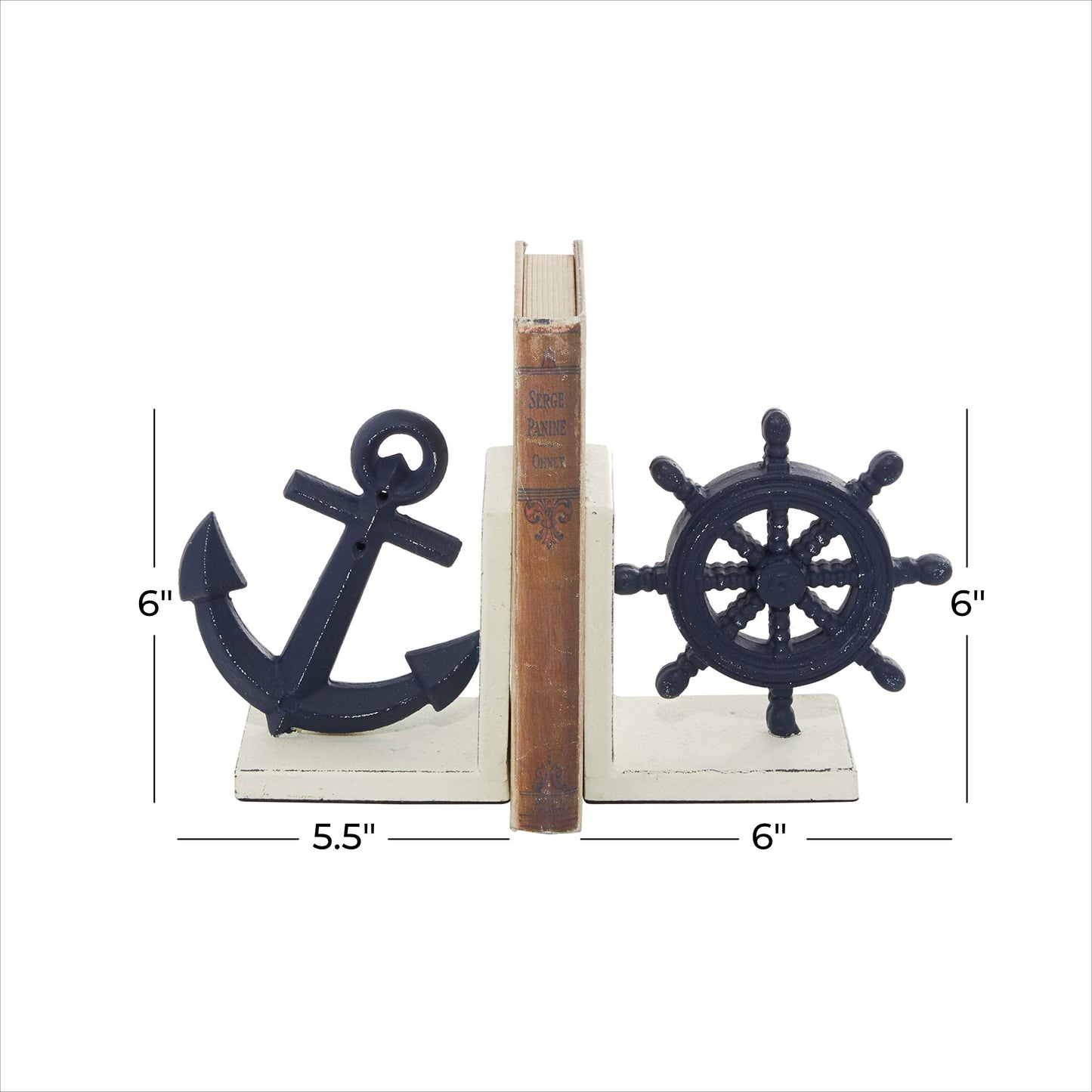 Deco 79 Metal Anchor and Ship Wheel Bookends, Set of 2 6"W, 6"H, Blue