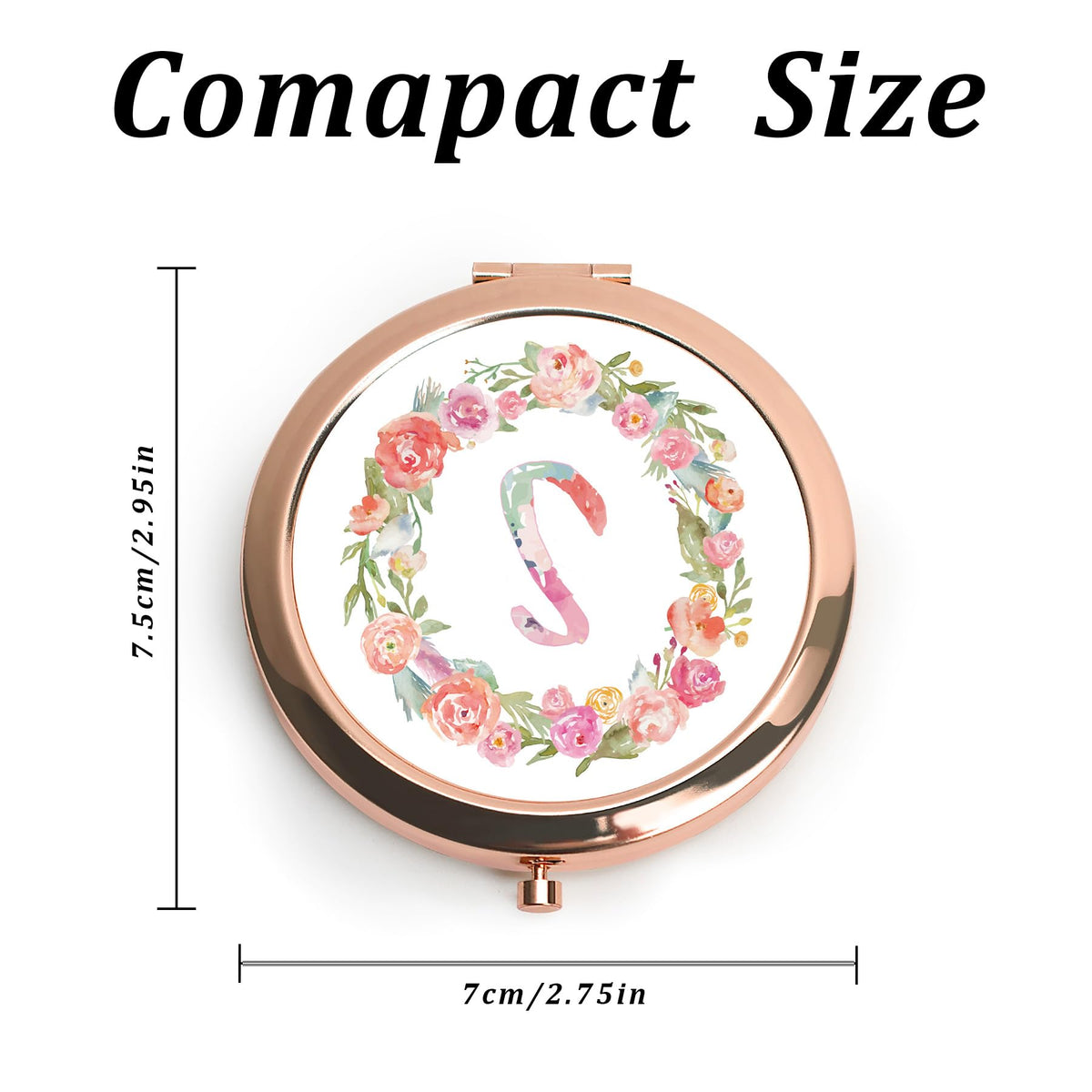 QUSTGO Personalized Gift for Women Girls Her, Custom Gifts for Adult Teen, Floral Monogram Alphabet Initial Compact Mirror for Birthday, Graduation, Mothers Day, Basket Stuffers