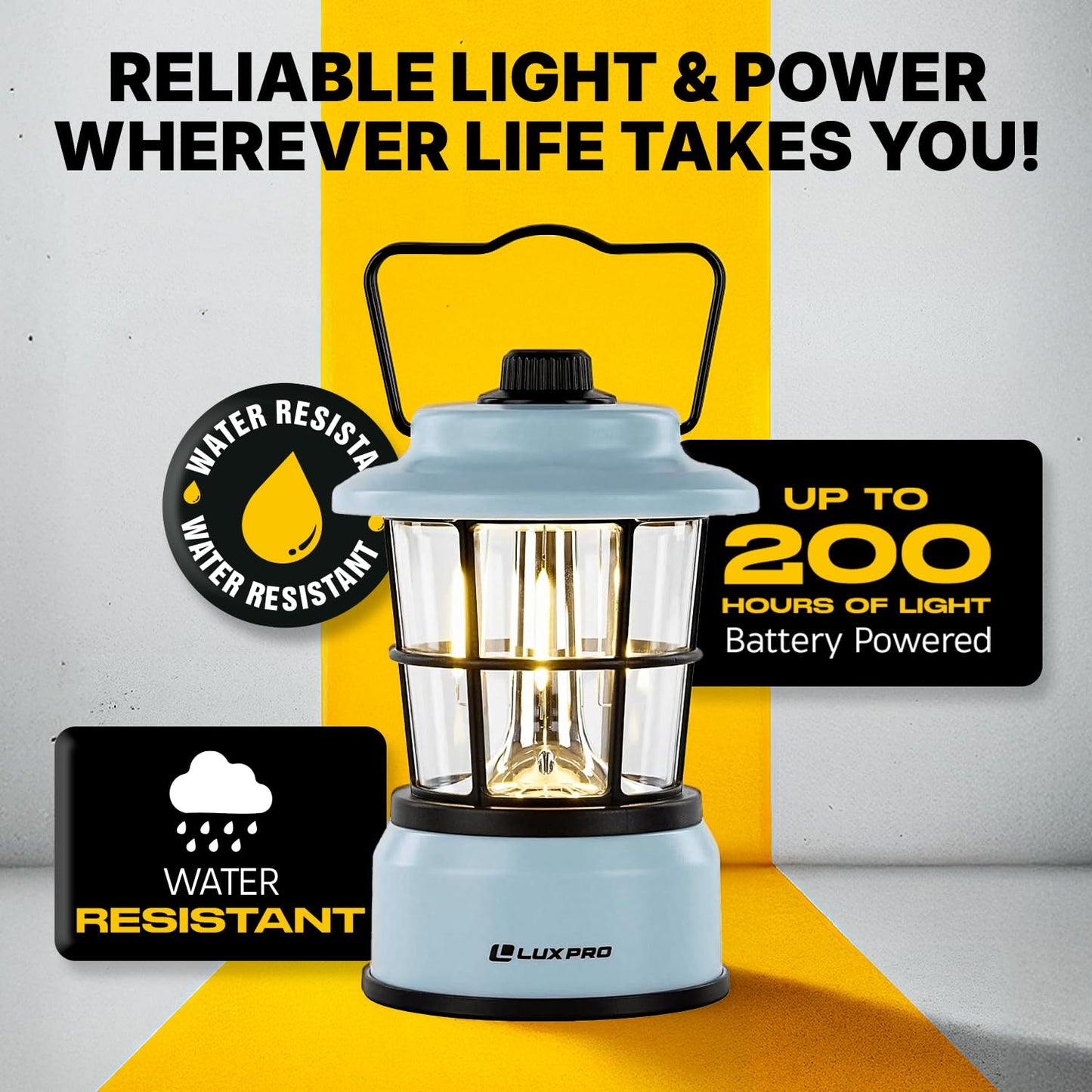 LUXPRO Retro LED Lantern - Battery-Powered Emergency Lantern - Water Resistant - Bright LED Lamp for Indoor & Outdoor Use - Use for Tents, Hiking or Hurricane Prep (Blue, Pack of 1)