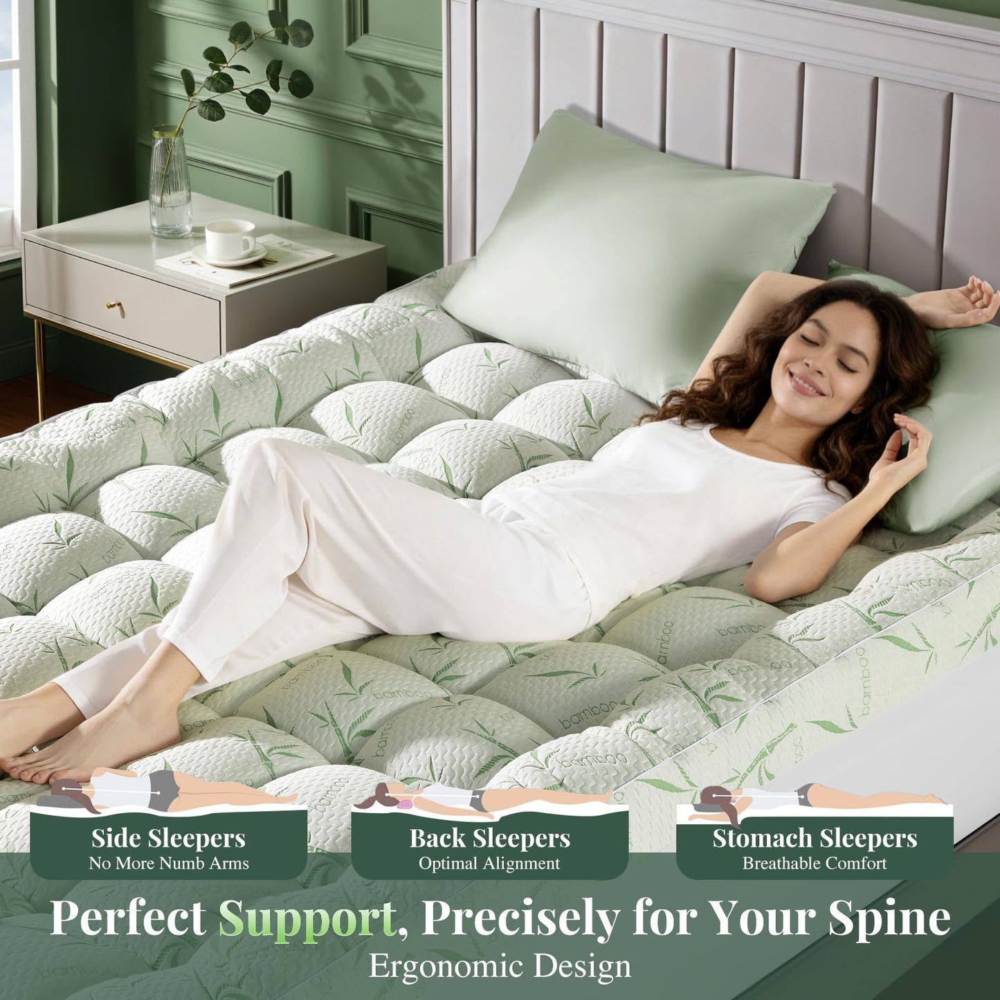 LIANLAM Mattress Topper,1200 GSM Cooling Mattress Pad,2In Extra Thick Pillow Top for Back Pain with 6"-18" Deep Pocket(Queen,60"x80")