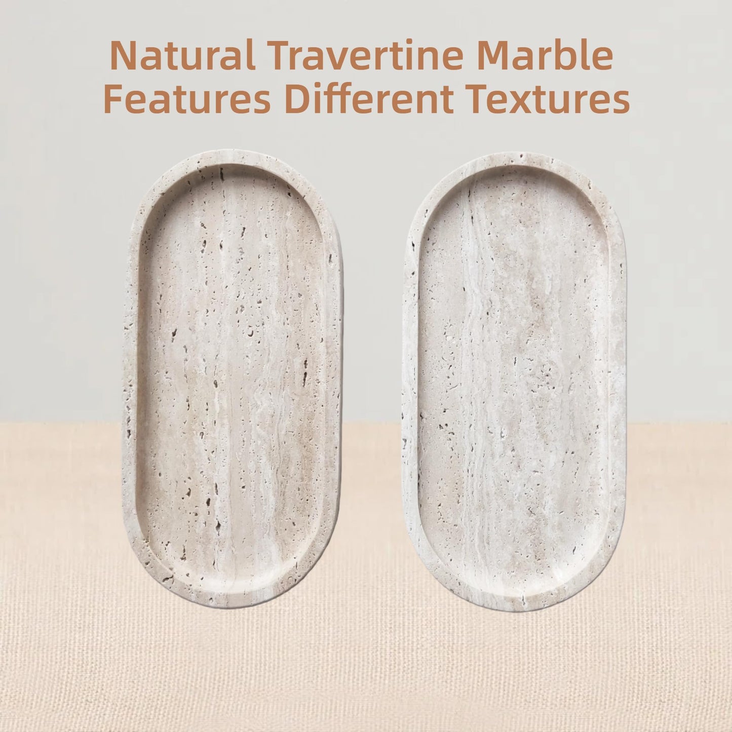 GEOONA Oval Travertine Tray 4.8 in x 9.8 in for Bathroom Dresser Countertop Organizer, Natural Marble Vanity Tray for Perfume, Candles, Ring, Decorative Jewelry Dish