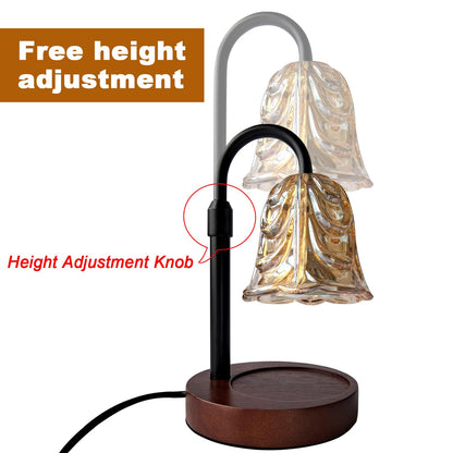 ANFOOS Candle Warmer Lamp with Timer and Dimmer, Flower Glass Shade Adjustable Height Flameless Wax Melt Warmer for Home Office Decor, 4 Brightness Mood Lighting, Includes 2 GU10 Bulbs