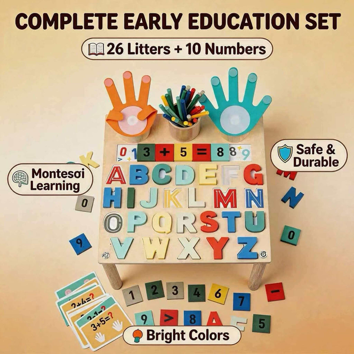 voopark Montessori Wooden Number & Alphabet Puzzle Set, 3-in-1 ABC Letters Shapes Counting Blocks, Preschool Learning Educational Toys for 3-5 Year Old Boys Girls