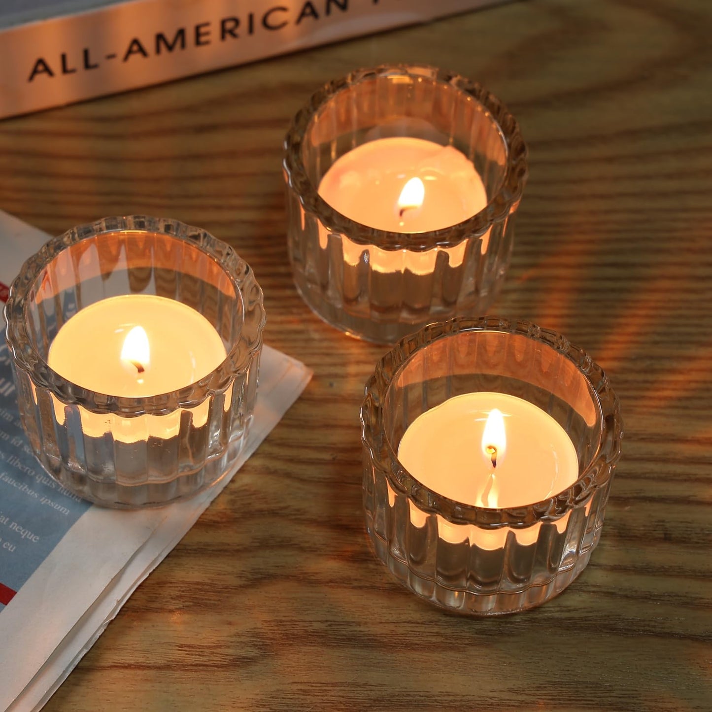 Tealight Candle Holder Set of 24, Clear Tea Light Candle Holder Glass for Wedding Decor, Tea Light Holders Bulk for Home Decor (Clear)