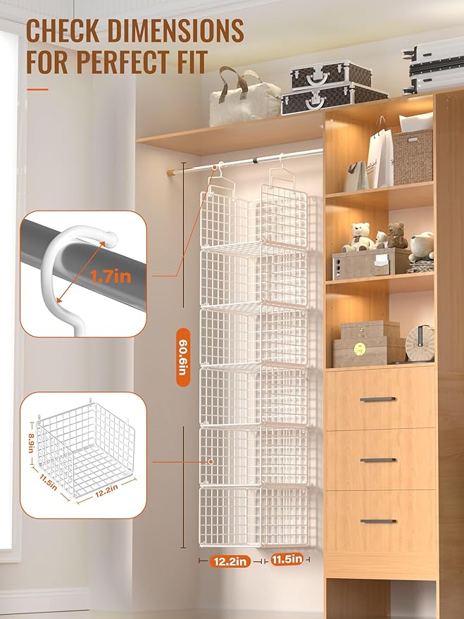 6 Tier Closet Hanging Organizer, Metal Closet Organizers and Storage