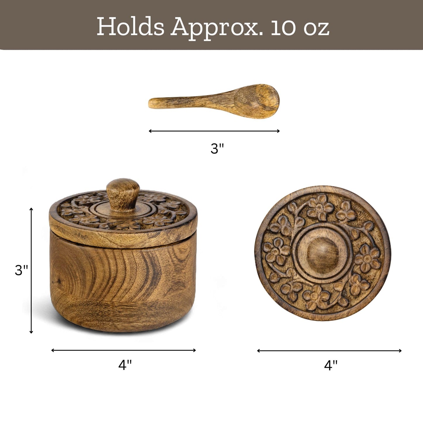 Mie Creations Rustic Salt Box Cellar with Hand Carved Lid & Spoon, Wooden Salt Pinch Bowls | Wood Salt Pepper Keeper, Spice Bowls for Cooking, Sugar Holder for Kitchen, Christmas Thanksgiving Decor