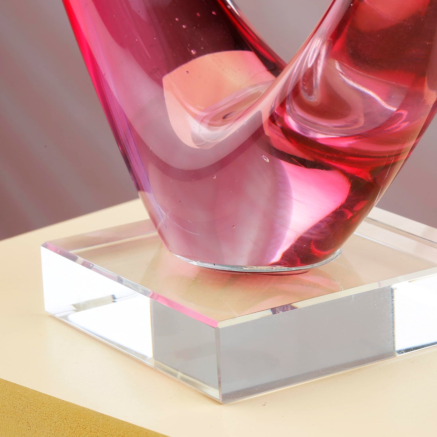 Yao Yuan 7.49'' Tall Hand Blown Art Glass Pink Heart Sculpture, Glass Heart Figurines Party Home Decoration,Art Sculpture Collection for Valentine's Day Gift (Pink)