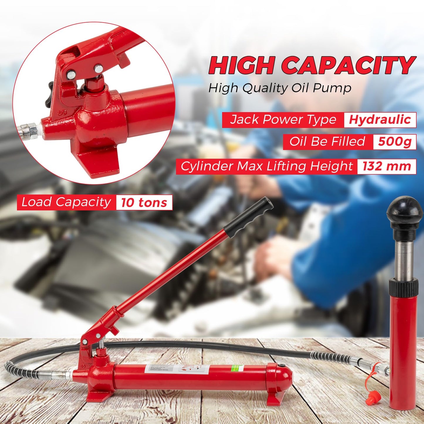 ‌12-Ton Heavy Duty Porta Power Hydraulic Jack Kit, Professional Hydraulic Ram Pump System with 55-Inch/1.4m Oil Hose, Portable Storage Case for Trucks, Tractors, Auto Repair