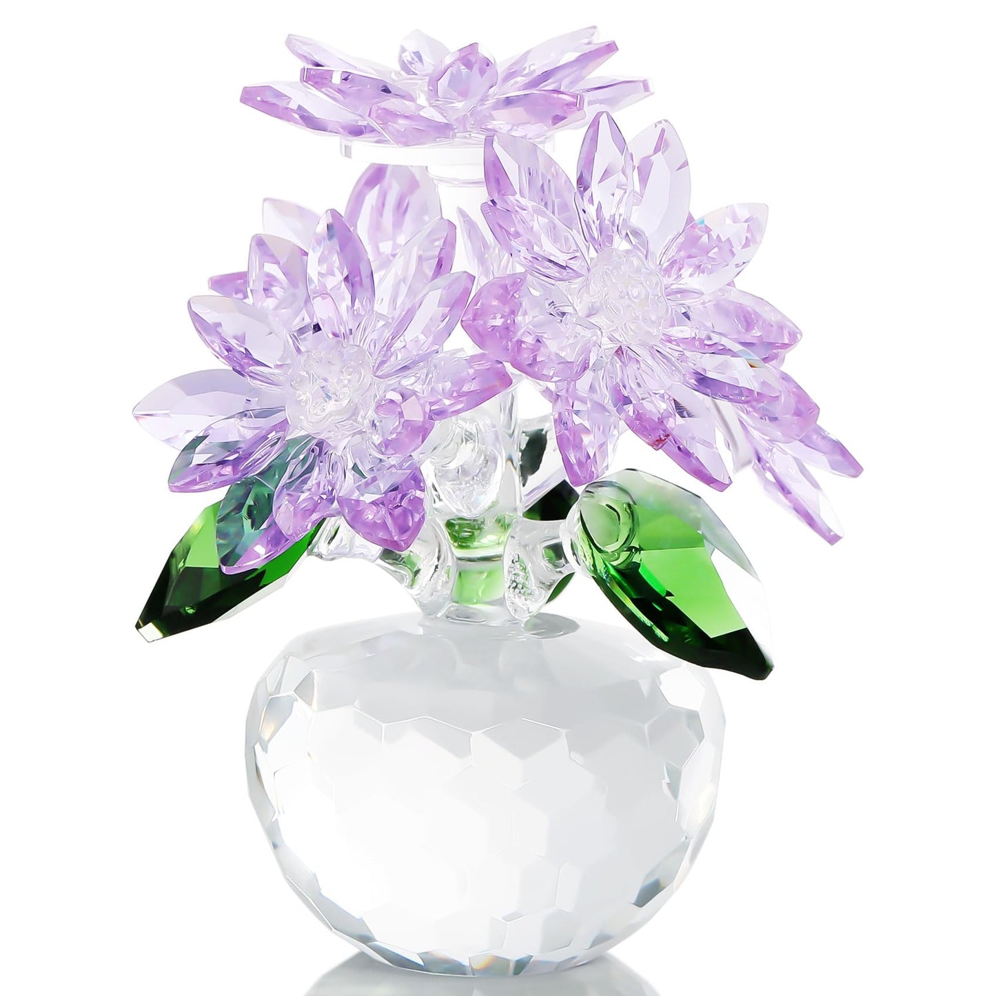 YWHL Purple Crystal Flower Figurines Decor, Beautiful Glass Flower Statue with Crystal Stand, Art Collectible Figurine Gifts for Wife Girlfriend