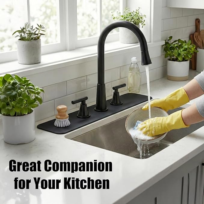 2PCS Faucet Mat for Bathroom Sink 3 Holes: 23.5’’Lx4.5’’W Splash Guard Fits 8