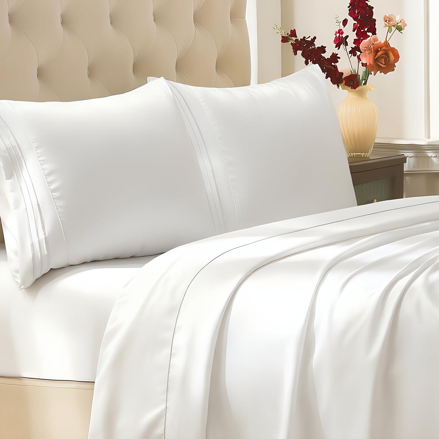 SheRest Full Size Bed Sheet Set 4 Piece - 16 Inch Extra Deep Pocket, Double Brushed Microfiber, Soft & Dry Touch, Stay in Place, Wrinkle Free, Stain & Fade Resistant Bedding - White
