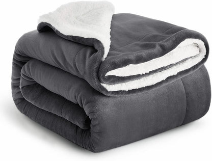 Imperial Rooms Sherpa Fleece Blanket Bed Throws Blankets For Sofas Soft Fluffy Thick Travel Blanket Reversible Microfiber Throw (Grey, Single (130 x 150 Cm))