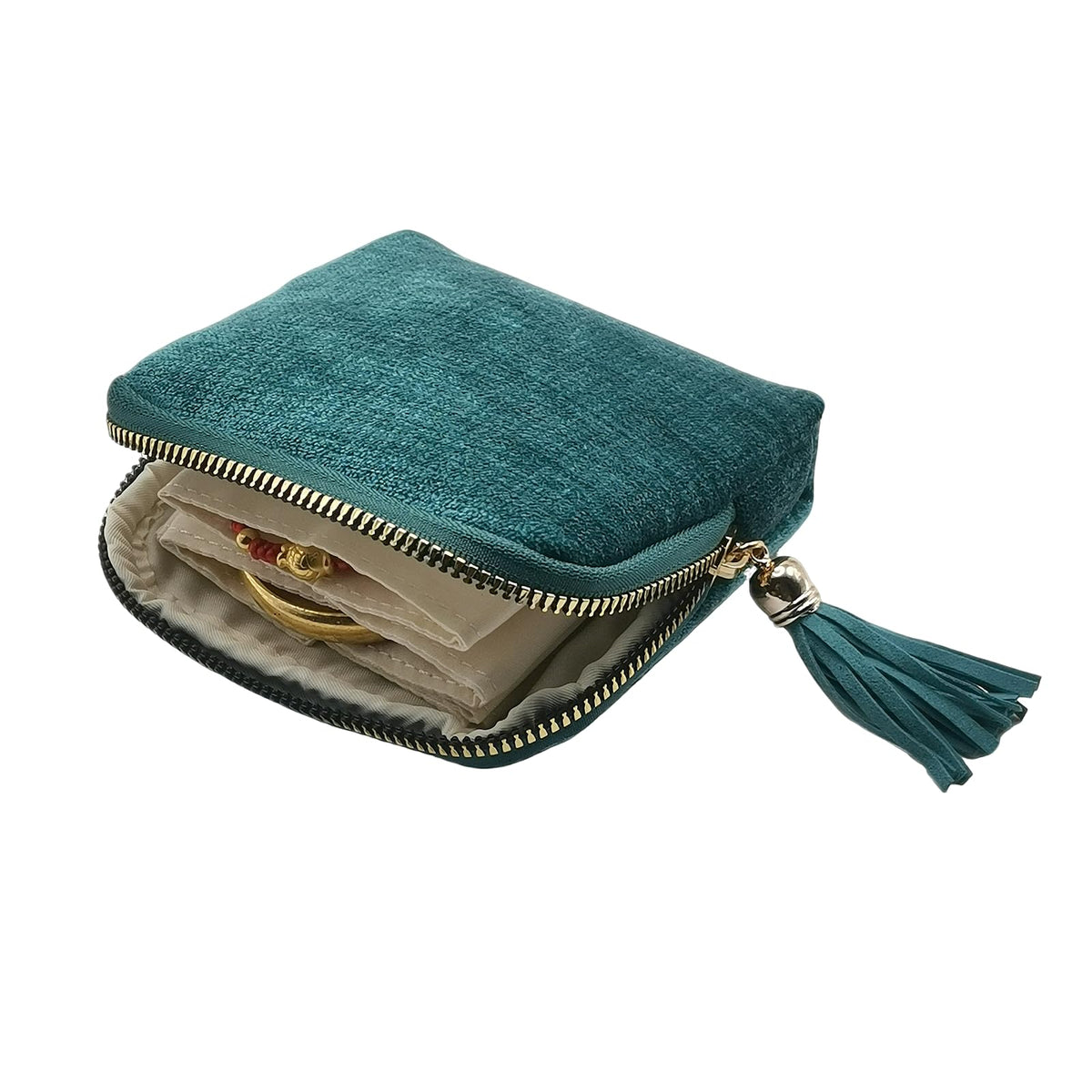 WHSLILR Small Travel Jewelry Case - Jewelry Travel Organizer Bag with Tassel Zipper for Bracelets, Necklaces, Bangles, Jewelry Organizer Storage Bag Gift for Women Girls - LJB001-Blue