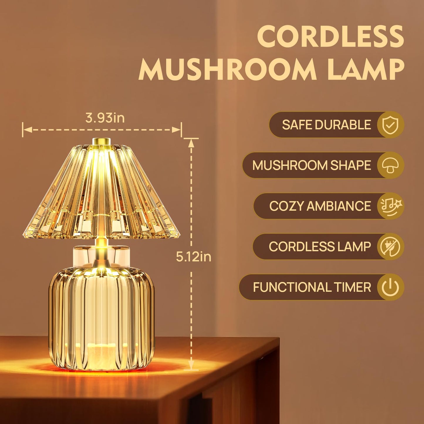 SisiHokai Small Battery Operated Lamp with Timer, Tiny Cordless Glass Table Lamp for Home Decor, Kitchen, Bathroom, Birthday Gift for Women, Jelly Amber