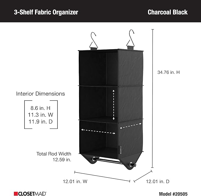 ClosetMaid 3-Shelf Fabric Hanging Closet Organizer