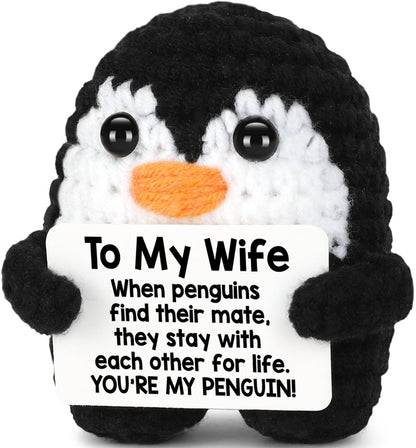 Valentines Day Gifts for Her Wife from Husband Birthday, To My Wife Handmade Crochet Emotional Mini Funny Penguin, Romantic Wedding Anniversary Valentine Gifts for Women Her, Small Love Sign Decor