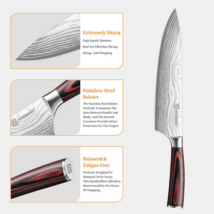KEEMAKE Knife Set 5 Pieces, Professional Kitchen Knife Set, High Carbon Stainless Steel Chef Knife Set, Ultra Sharp Blade Knives Set for Kitchen with Ergonomic Pakkawood Handle & Gift Box