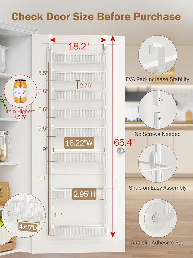 Delamu Over The Door Pantry Organizer, 8-Tier Pantry Door Organizers and Storage