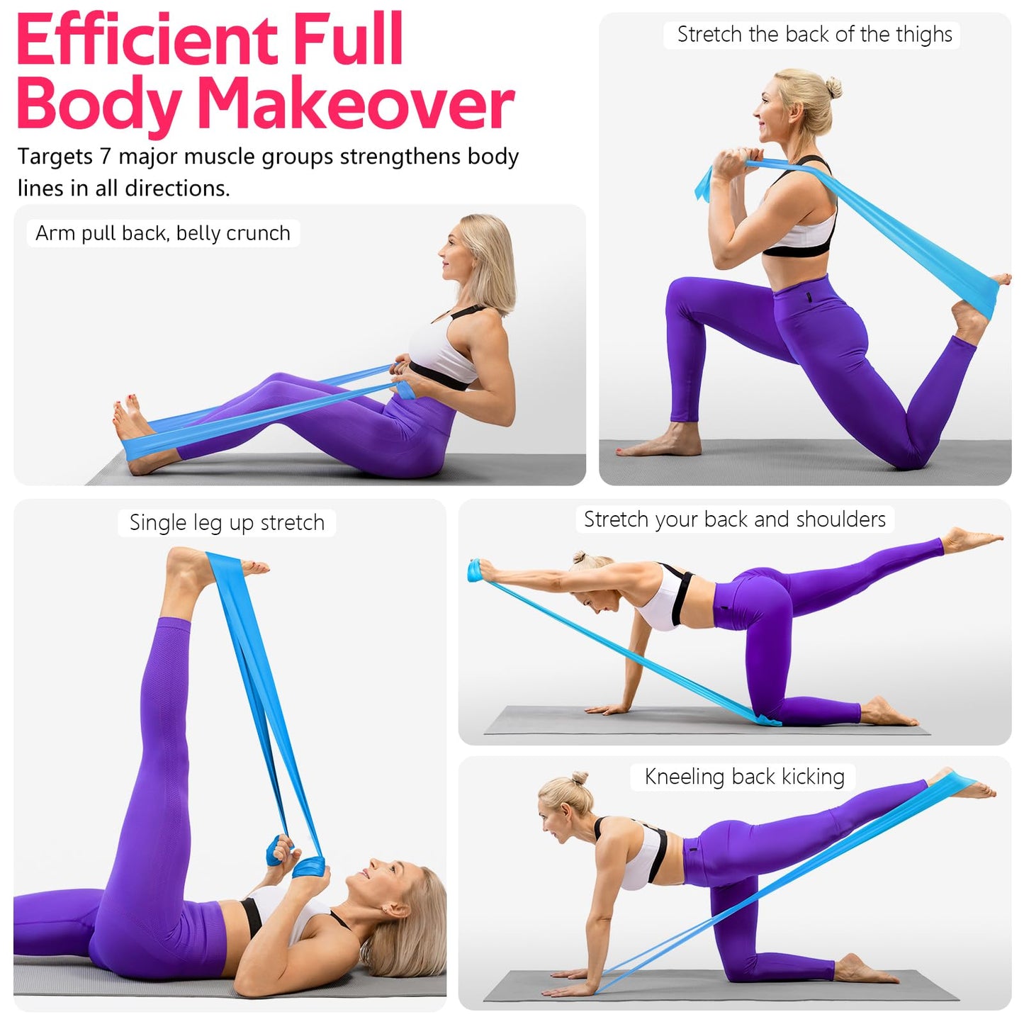 Resistance Bands for Working Out, Exercise Bands for Physical Therapy, Stretch, Recovery, Pilates, Rehab, Strength Training and Yoga Starter Set