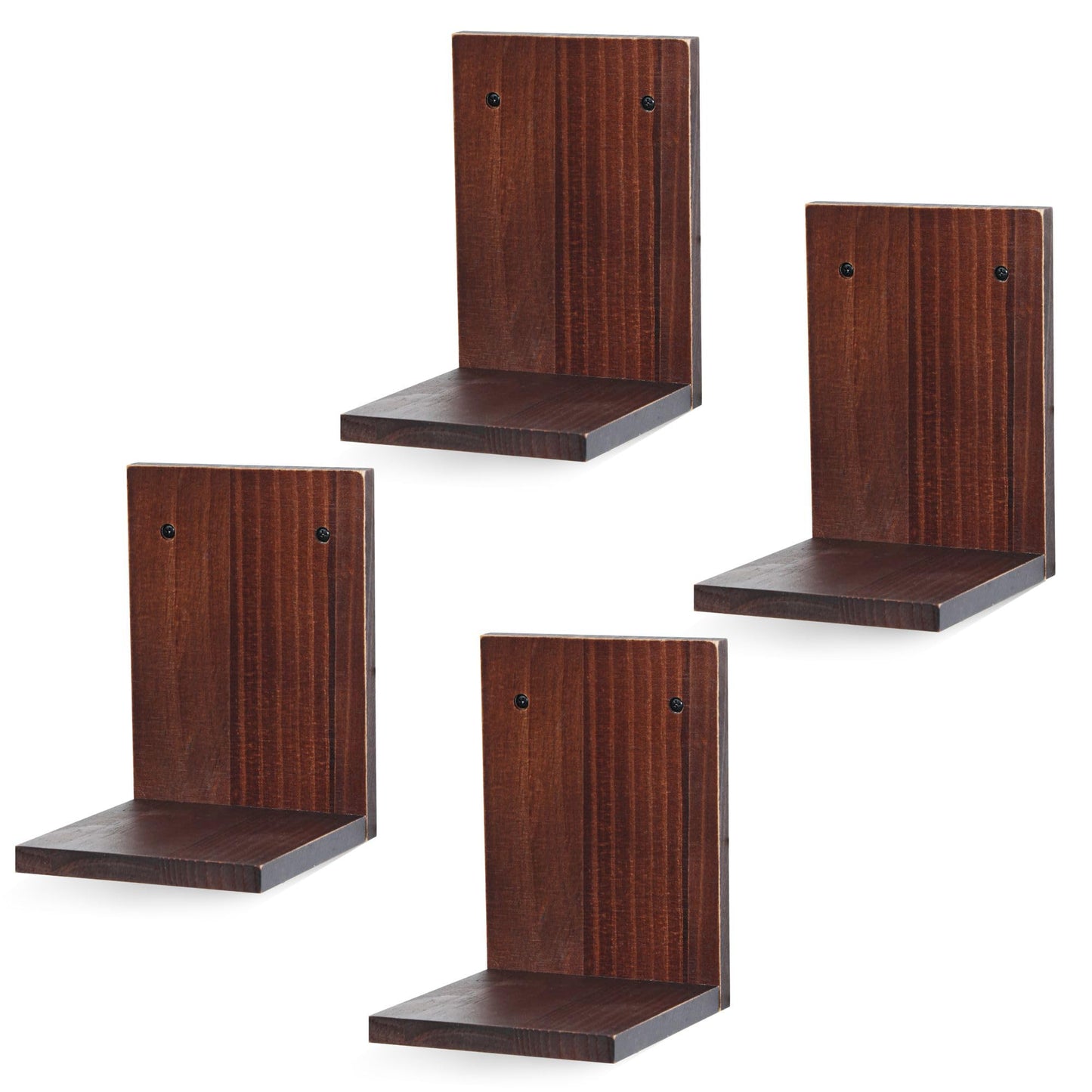 Small Wall Shelf Modern,Wooden Mini Floating Shelves,Indoor Wall Mounted Plants Shelf L Shaped,Midcentury Display Decorative Holder for Gallery Living Room Bedroom Porch,Pine,4 Pack(Rustic Walnut)