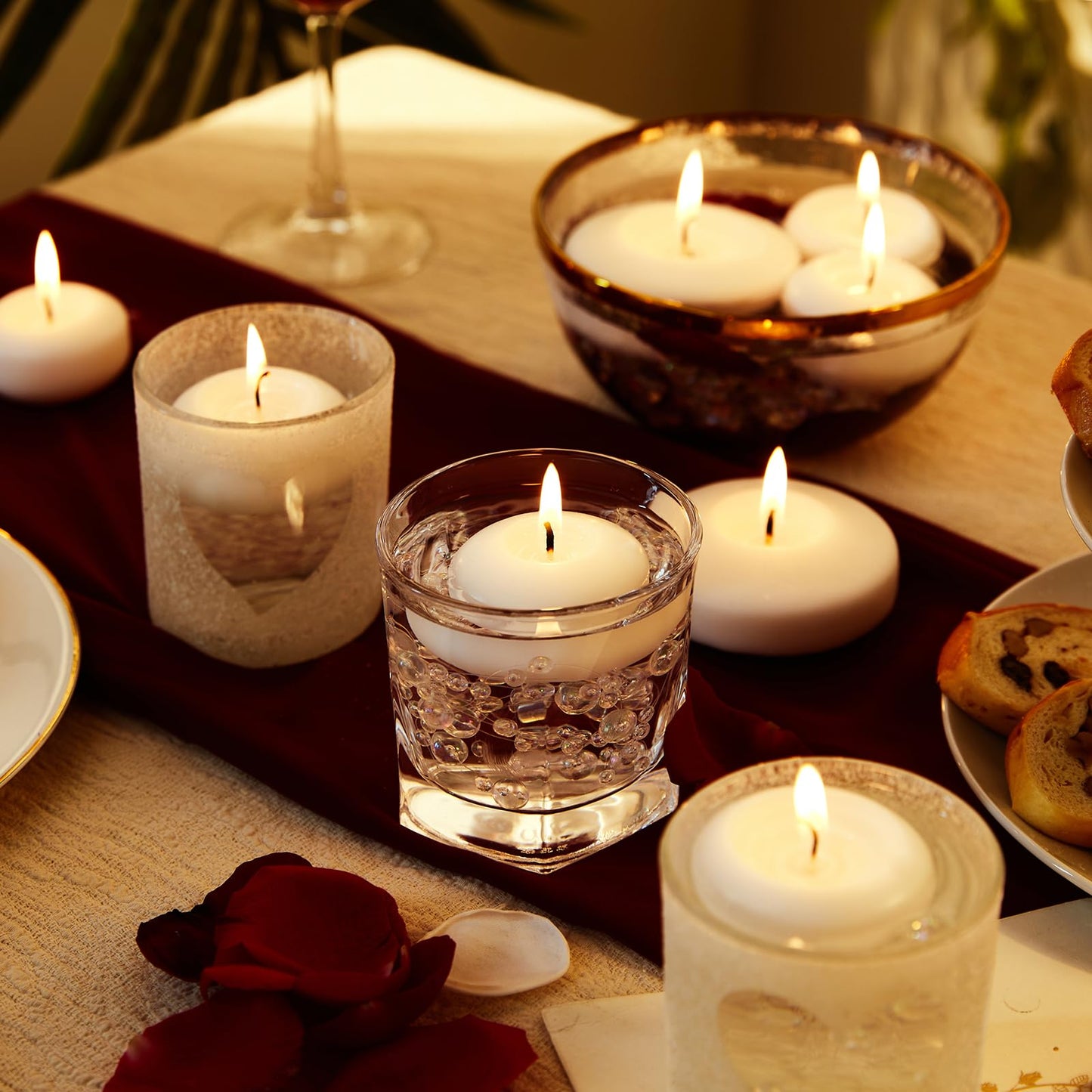 Ashlux White Floating Candles 2 inch, 24 Pack Floating Candles 5-6 Hours Long Burning, Unscented Floating Candle for Centerpieces, Wedding, Christmas Lights, Romantic Night for Her/Him Set